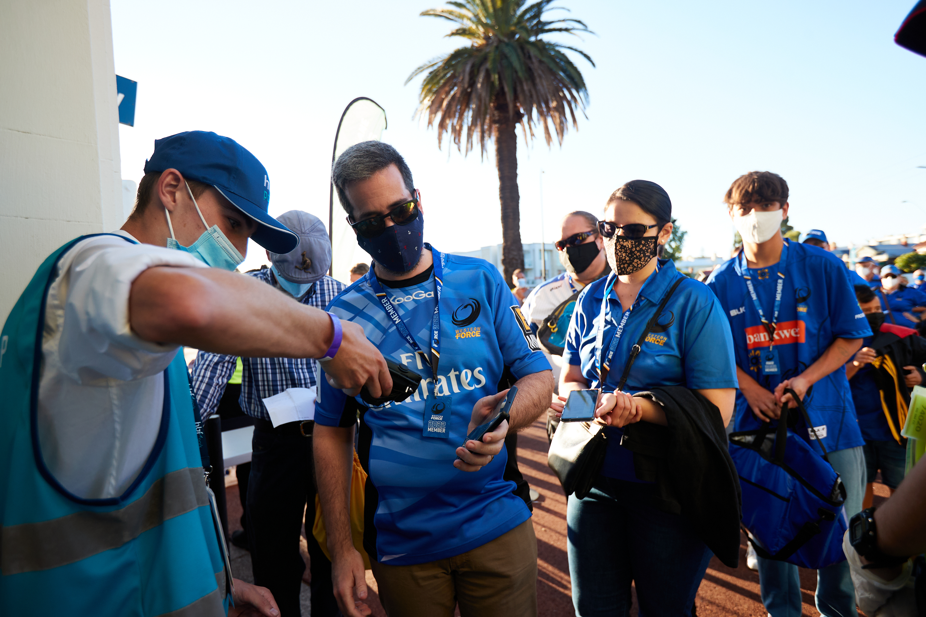 Western Force fans getting ticket scanned at entry