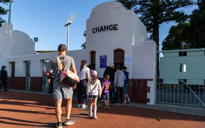 People lined up outside of HBF Park