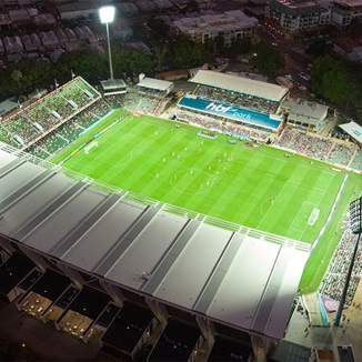An aerial shot of the HBF Park complex